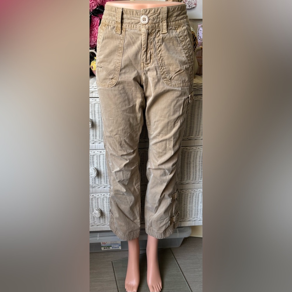 Eddie Bauer Cargo Pants Straight Leg Rigid All Cotton Mid Rise in Khaki Size 4